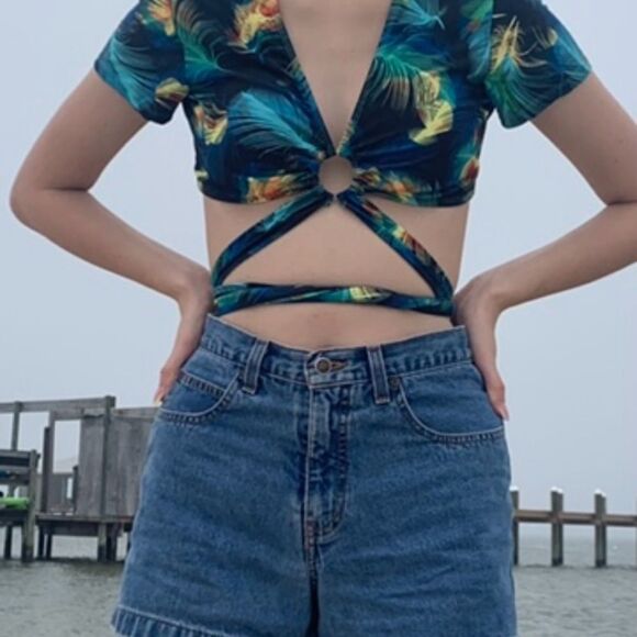 Two Piece Swimsuit Green Yellow Swim Top Bottoms Size Medium New - Picture 2 of 4